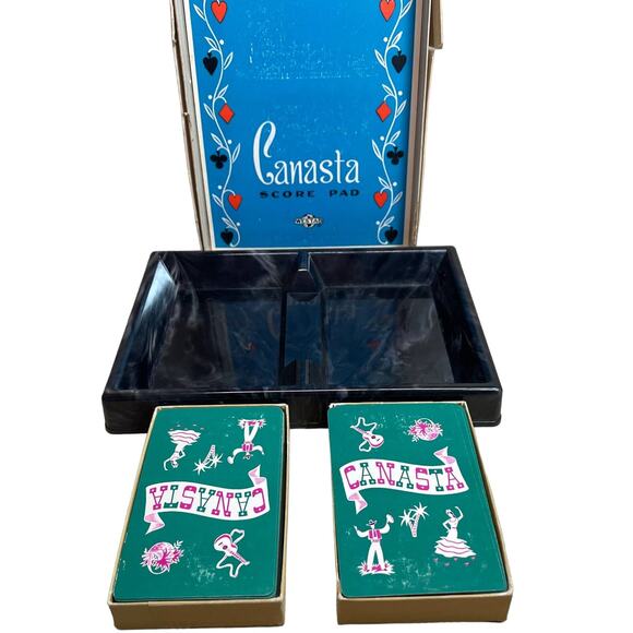Two Deck Turquoise Canasta Set with Scoreboard and Card Holder - Picture 1 of 10